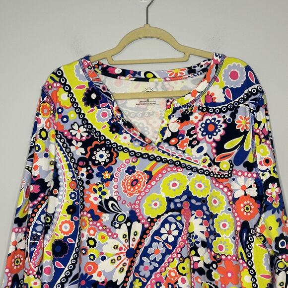 T by Talbots UPF 50 Pique Tunic Size 3X Daisy Print Bright Retro Stretch Cotton - Picture 2 of 8